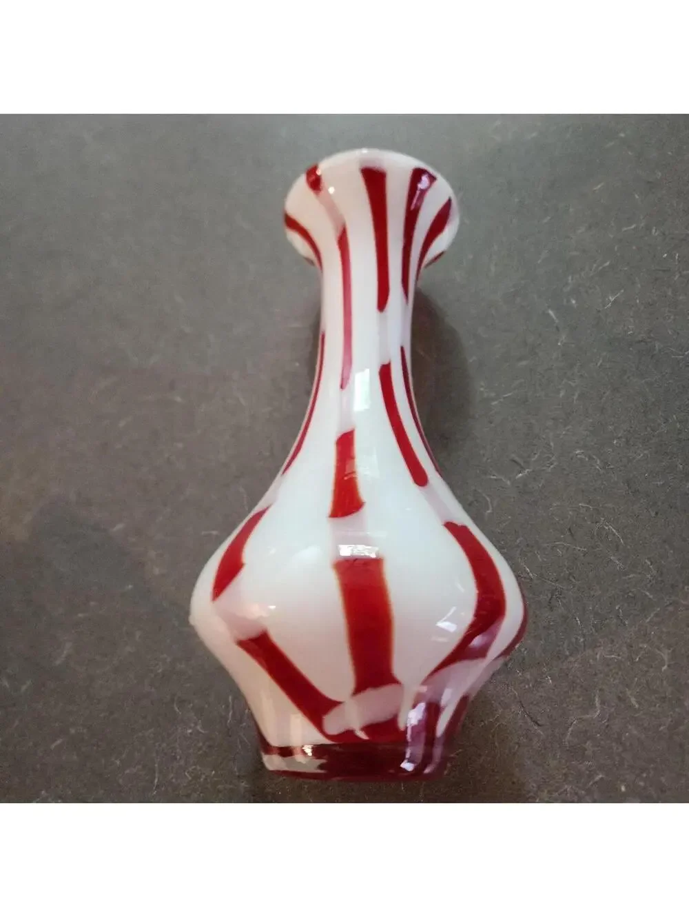 Murano Style Hand Blown Art Glass Vase Red White Swirl Candy Cane 9.5